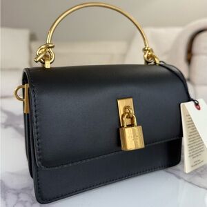 Ted Baker London Black Leather Top Handle Bag‎ with Gold Padlock Charm